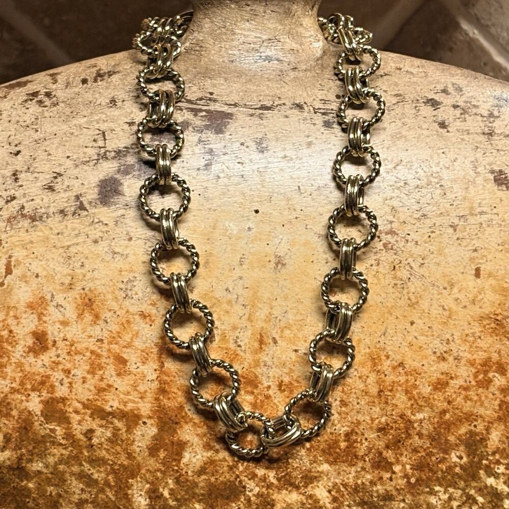 Heidi Daus Necklace Gold Tone Chunky Polished Double Link & Roping Chain 20 Inch